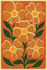 1960s retro style trendy botanical wall art, ideal for stylish home decor or posters.