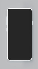 Modern mobile phone with black screen isolated on grey background. 3d vector mockup