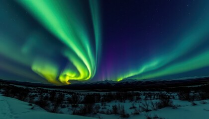 Vibrant aurora borealis display over snowy landscape (2)