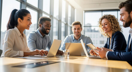  Diverse Business Team Collaborating and Working Together in Modern Office