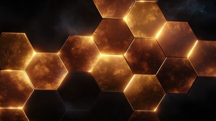 Glowing Gold Hexagon Pattern Dark Background