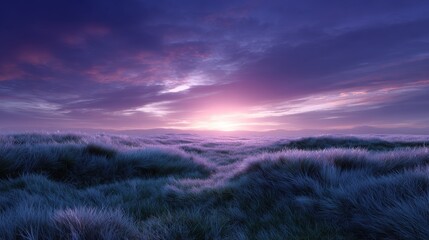 Purple and Pink Sunset over a Frost Covered Field