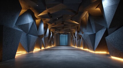 Dark Geometric Tunnel with Gold Accents