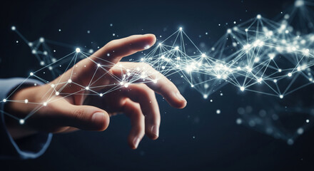 Hand Touching Glowing Network Connection – Technology and Innovation