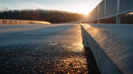 Sunset Over a Concrete Bridge Road Surface