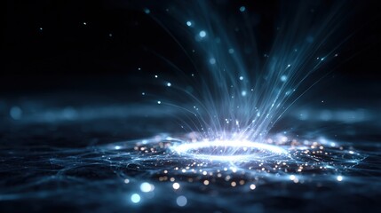Abstract Blue Light Energy Burst with Glowing Particles on Dark Background