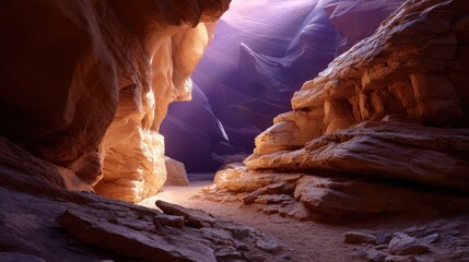 Sunlit Canyon Walls and Mountain Range in Desert