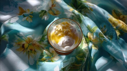Creamy Lemon Yogurt Dessert on Floral Fabric