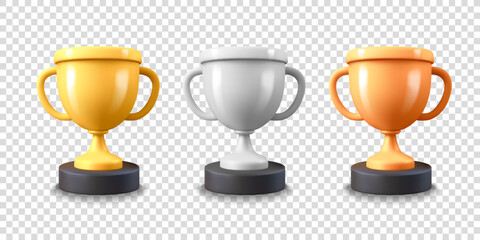 Sport prizes collection. 3d vector illustration isolated on transparent background