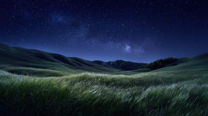 Starry Night Over Rolling Green Hills