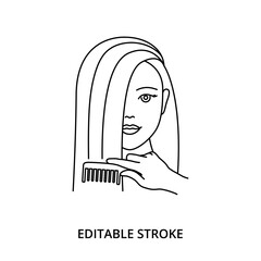 Combing hair vector icon, editable stroke