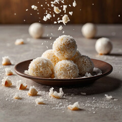 Coconut Snowballs in Wooden Bowl
