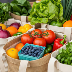 Fresh Organic Produce in Reusable Bags from Farmers Market