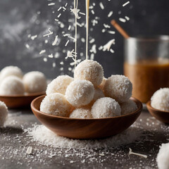 Coconut Snowballs in Wooden Bowl