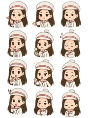 Funny Cartoon Faces Collection of People with Expressions with hat