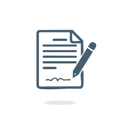 Icon of a document with lines of text and a signature, accompanied by a pencil.