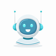 Cheerful cartoon robot, friendly AI, digital assistant, smiling face.