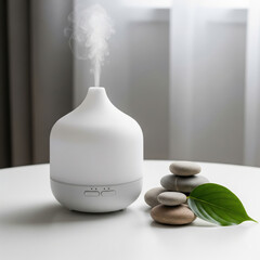  Aroma Diffuser with Stacked Stones & Green Leaf for Wellness & Zen