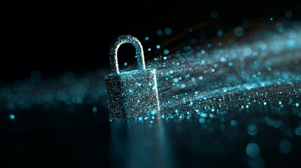 A blue digital padlock illuminated against a dark background, symbolizing cybersecurity and data protection.
