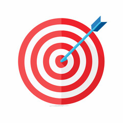 Blue arrow hitting the center of a red and white target.