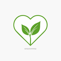 Green sprout with two leaves inside a heart shape, symbolizing growth and love for nature.