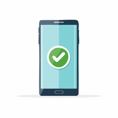 Flat design illustration of a smartphone with a green checkmark on the screen, signifying successful completion or confirmation.