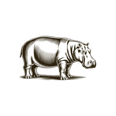 Vintage engraving woodcut hippopotamus vector illustration art design