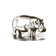Fototapeta premium Vintage engraving woodcut hippopotamus vector illustration art design