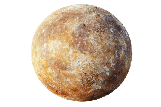 A rocky brown planet with a weathered surface.