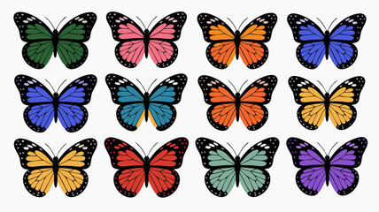 Colorful butterfly illustrations arranged in a grid pattern.