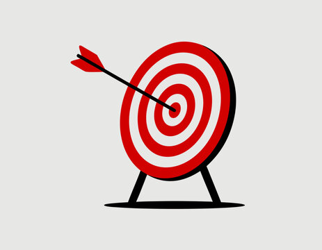 A red and white target with an arrow hitting the center bullseye.
