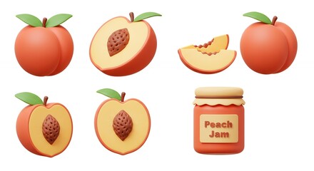 Peach fruit and jam cartoon illustration