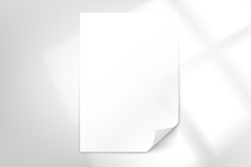 White paper page on bright background with window light. 3d vector mockup