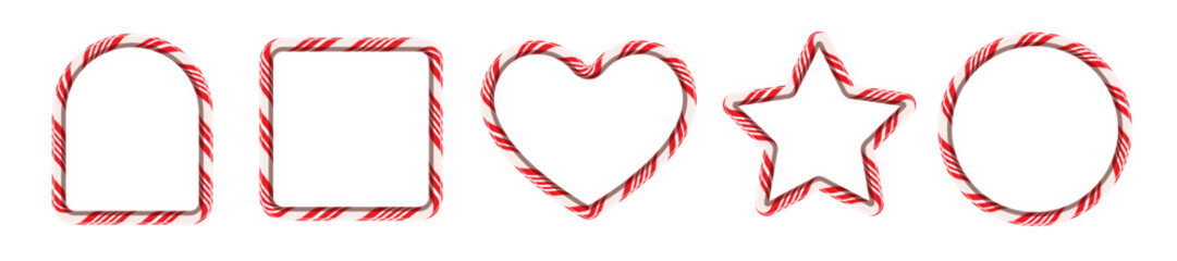Fototapeta premium Christmas candy cane frame collection vector cartoon style for party poster, greeting card, banner advertising, promotion, sale billboard, cinema, bar show, restaurant. 10 eps