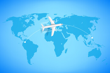 Air travel with airplane. 3d vector illustration