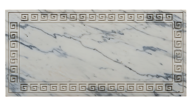 Polished marble surface with a greek key border offers a luxurious and decorative touch for designs, showcasing elegant stone texture.