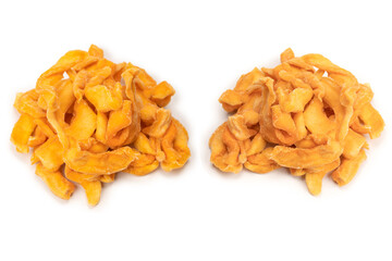 Dried melon slices isolated on a white background.