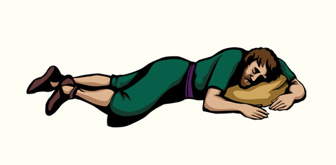Vector drawing. Ancient sleeping man