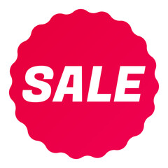 Sale, Round starbursts zigzag shape sales badge icon in red color, Shopping label concept for sales tags. Colorful flat design for app ads web button ui ux elements isolated on white background