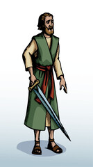 Vector drawing. Man with the sword
