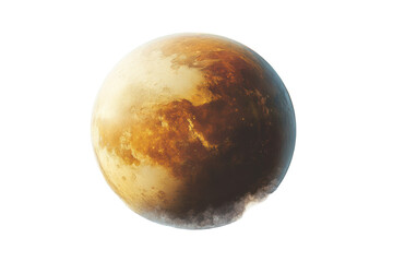 A rocky planet bathed in warm, golden-brown tones.
