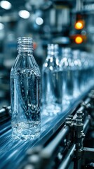 Water bottles in production line reflecting modern manufacturing processes in a factory setting