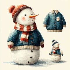 Decorative snowmen in winter outfits with colorful scarves and hats, bringing festive spirit to the chilly season