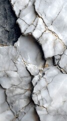 Intricate patterns of cracked marble surface in shades of gray during natural light exposure