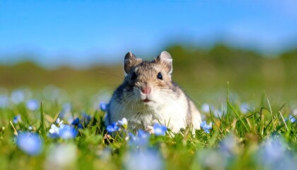 Cute mouse in a field of flowers