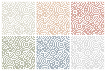 Fototapeta premium Abstract geometric seamless pattern set in pastel colors collection for design