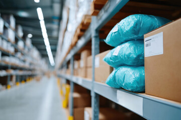 Organized warehouse storage with shelved packages