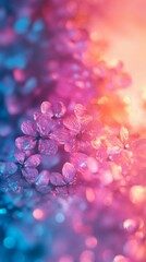 Close-up of Pink and Blue Flowers Blooming in Soft Light