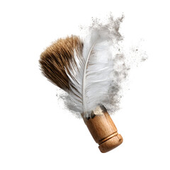 Soft Makeup Brush with Feather and Powder Splash Isolated on Transparent Background

