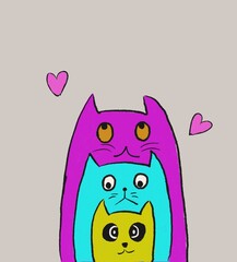 illustration cat family drawn for template. 